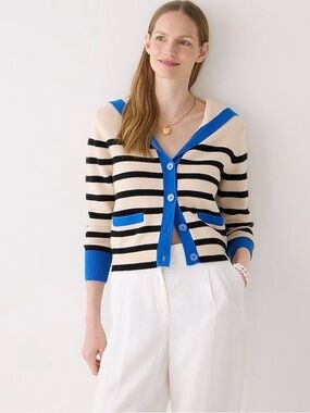 J. Crew Cashmere sailor-collar cardigan sweater in stripe